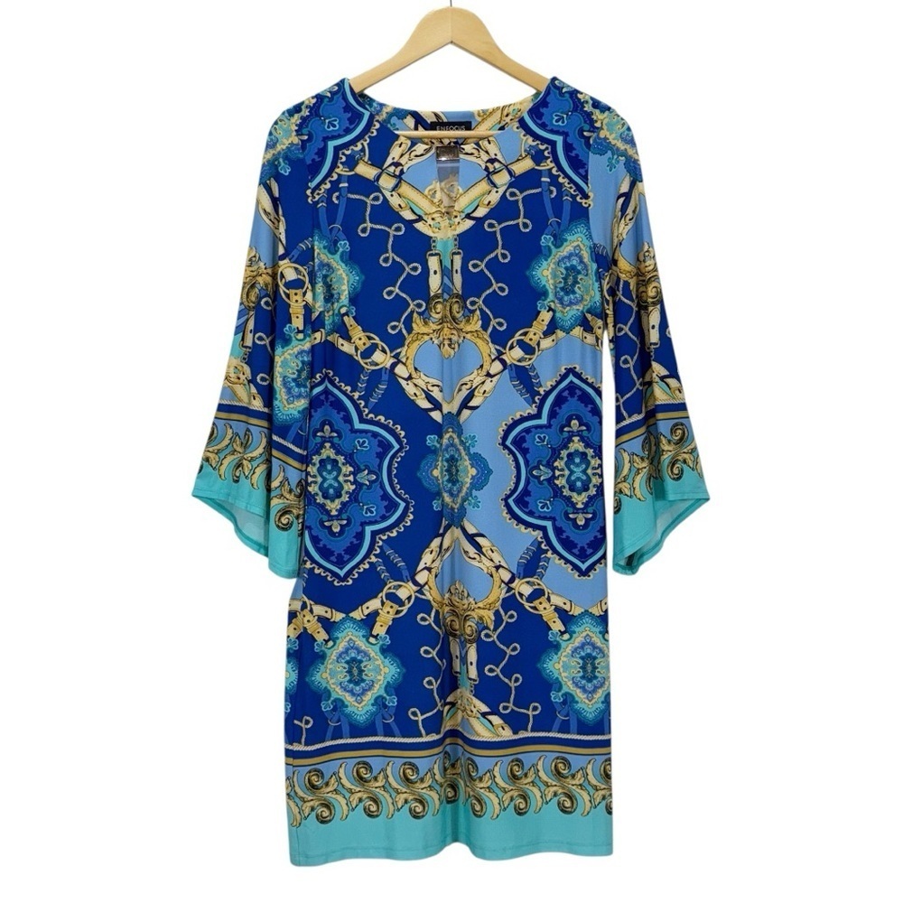 Enfocus Studio Blue and Gold Jersey Dress